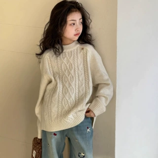 小红鱼女童毛衣冬季针织衫加厚2026亲子打底衫儿童慵懒风保暖上衣