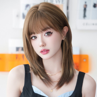 Wig Women's Long Straight Hair Layer Buckle Chemical Fiber Simulation Full Head Cover High Temperature Silk Pick Dyeing and Finishing Top Hair Cover Cross-border New Product