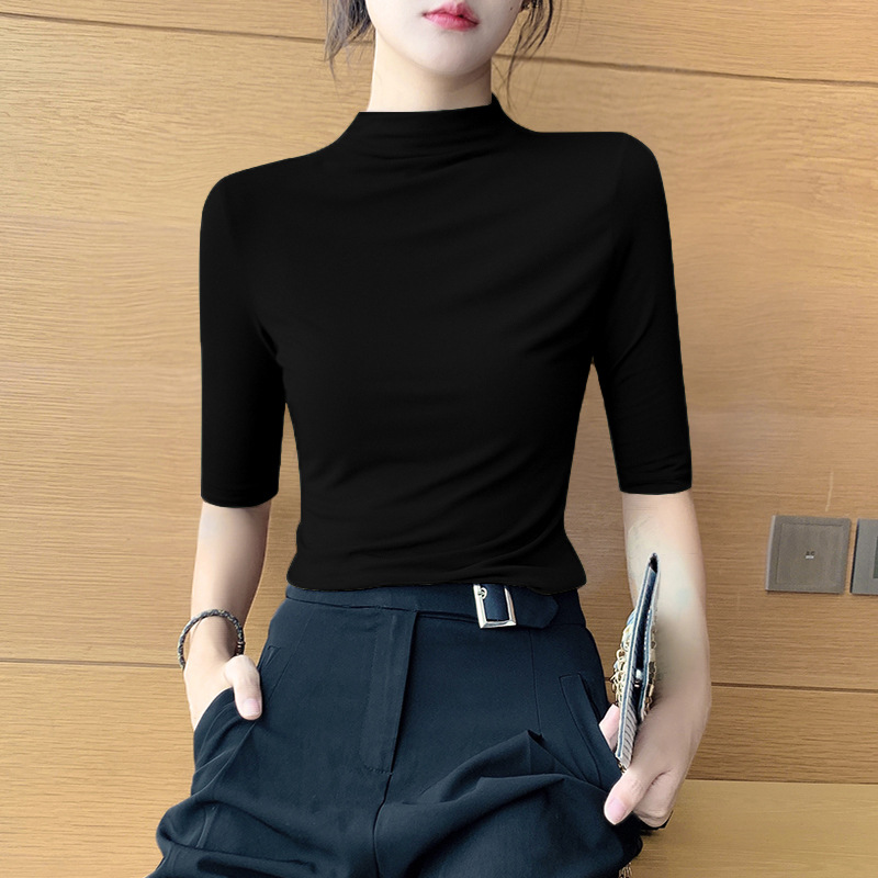 블랙 하프 터틀넥 7부소매