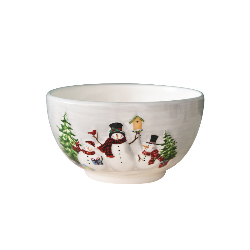 País nórdico Navidad muñeco de nieve tazón de cerámica tazón de arroz de gran capacidad tazón de fideos tazón de sopa tazón de ensalada occidental vajilla en relieve