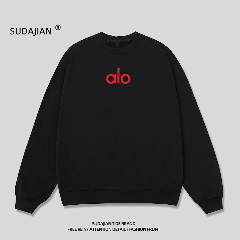 Alo Letter Print Simple Round Neck Sweatshirt for Men and Women, Autumn Trendy Brand Loose Bf Lazy Style Casual Base Shirt Alo Letter Print Simple Round Neck Sweatshirt for Men and Women, Autumn Trendy Brand Loose Bf Lazy Style Casual Base Shirt