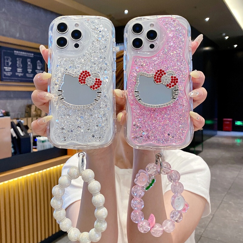 For OPPO Reno13 mobile phone case ins cream wind Realme 14X glitter glue cartoon mirror KT