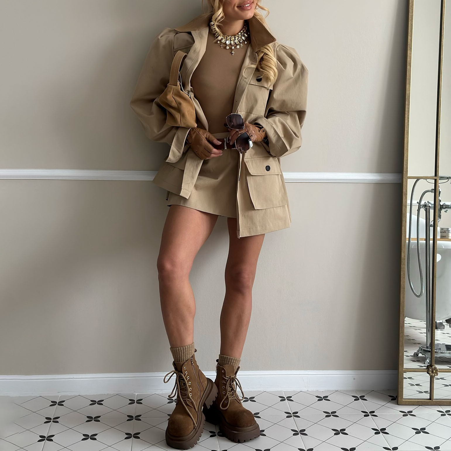 Cross-Border Stand Collar Multi-Pocket Design Cocoon Waist Jacket for Women, Spring and Autumn European and American Workwear Style Fashion Trendy Versatile