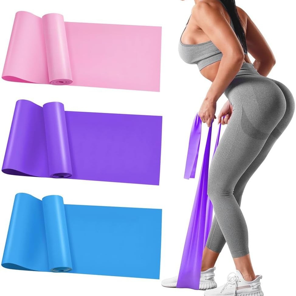 Resistance bands for fitness, yoga, stretching, and strength training, including exercises for opening the shoulders, targeting the glutes, and strengthening the back, arms, and legs