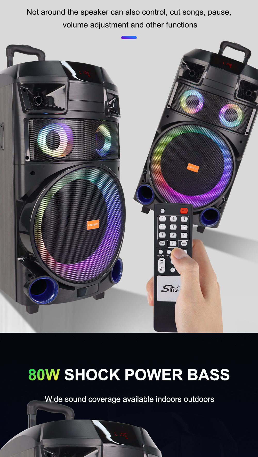 ZQS12151 Professional Stage Big Sound High Power Cart Big Sound Square Dance Bluetooth Speaker_voghion.com
