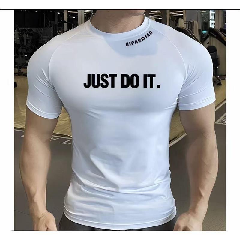 Muscle-Showing High-Elastic Fitness Tights Short-Sleeved Men's Quick-Drying Breathable Sports Basketball Running Base Shirt Training T-Shirt