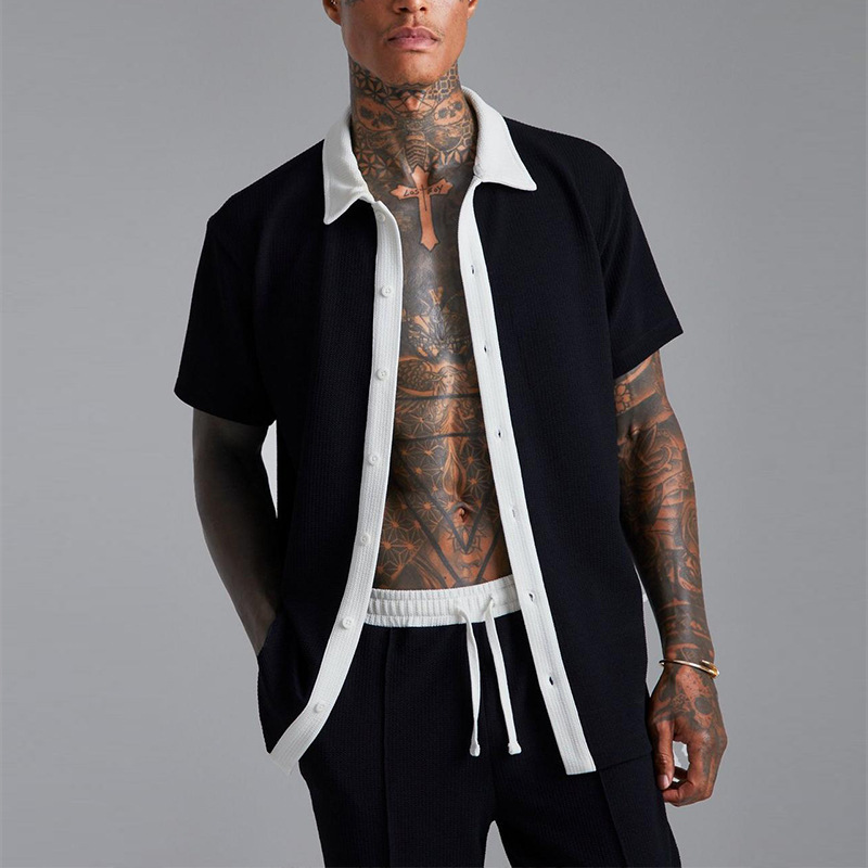 2025 Cross-Border Supply Men's Casual Sports Suit Amazon Short-Sleeved Shirt Cardigan Shorts Men's Wholesale 2025 Cross-Border Supply Men's Casual Sports Suit Amazon Short-Sleeved Shirt Cardigan Shorts Men's Wholesale