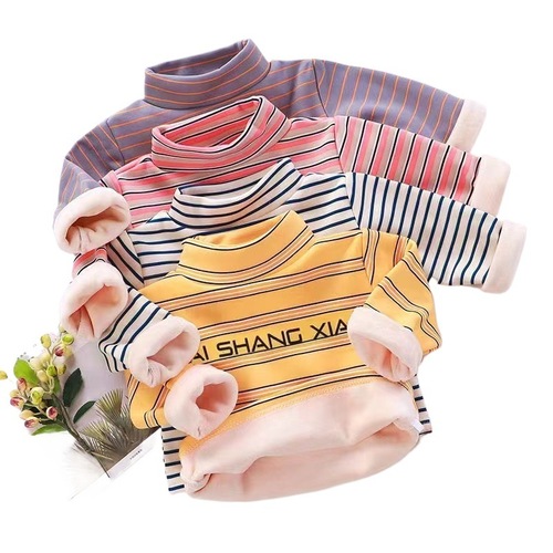 Children's fleece-lined thickened half-collar mid-size children's autumn and winter warm top long-sleeved unisex baby underwear base shirt