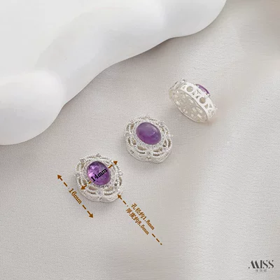 Inlaid with natural amethyst, plated with – Zərgərlik ara hissələri - silver-natural-amethyst-olive-lace-spacer-bead-1-piece