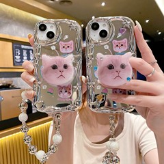 立体波使用 Apple iPhone14 電気メッキミラーフラッシュダイヤモンド猫ホルダーソフトシェル Apple XR11 ブレスレット