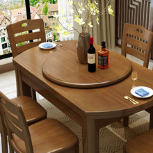 折疊桌 吃飯桌送木質轉盤包安裝實木組合折疊伸縮方圓兩用餐桌