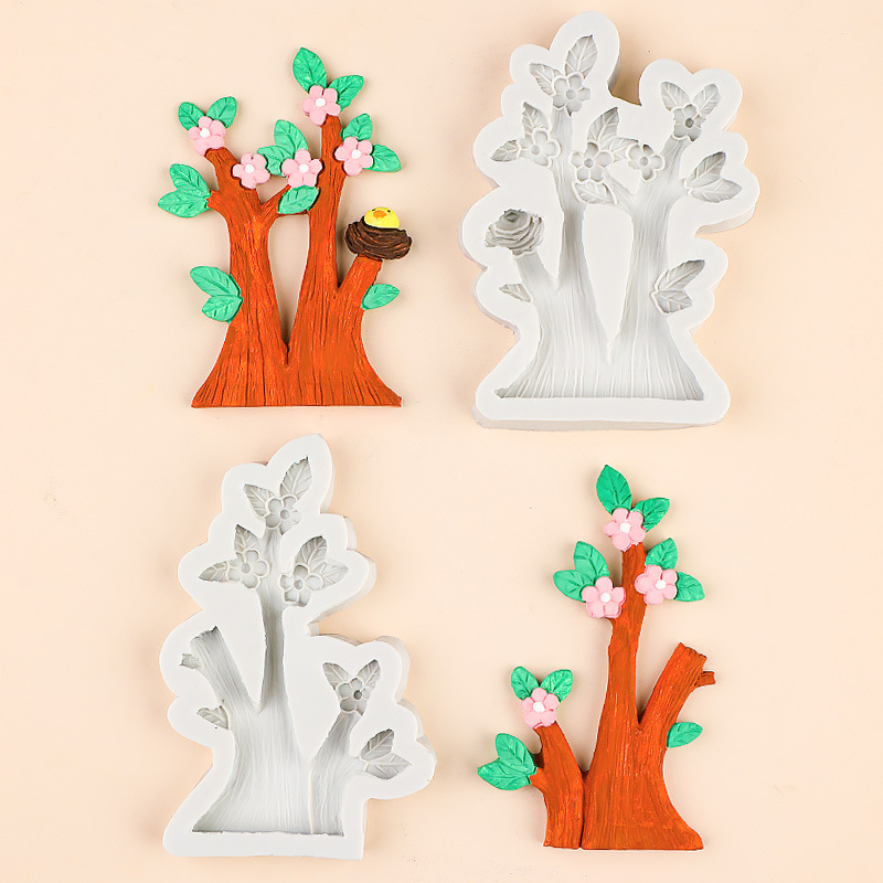 Molde de silicona con forma de árbol Molde de pastel de chocolate con fondant de flor de durazno Molde de horneado decorativo