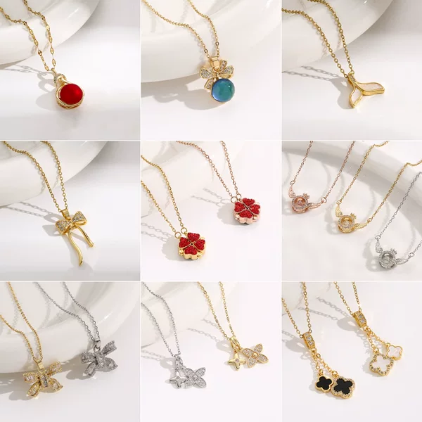 TikTok Live Broadcast Explosions Titanium Steel Necklace Women's Four-leaf Clover All-match Fashion Personality ins Clavicle Chain Color-free Jewelry