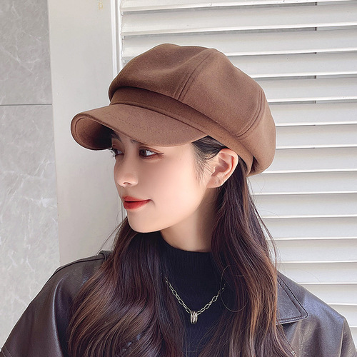  beret autumn and winter Korean version versatile solid color newsboy painter hat trendy Japanese duck tongue octagonal hat
