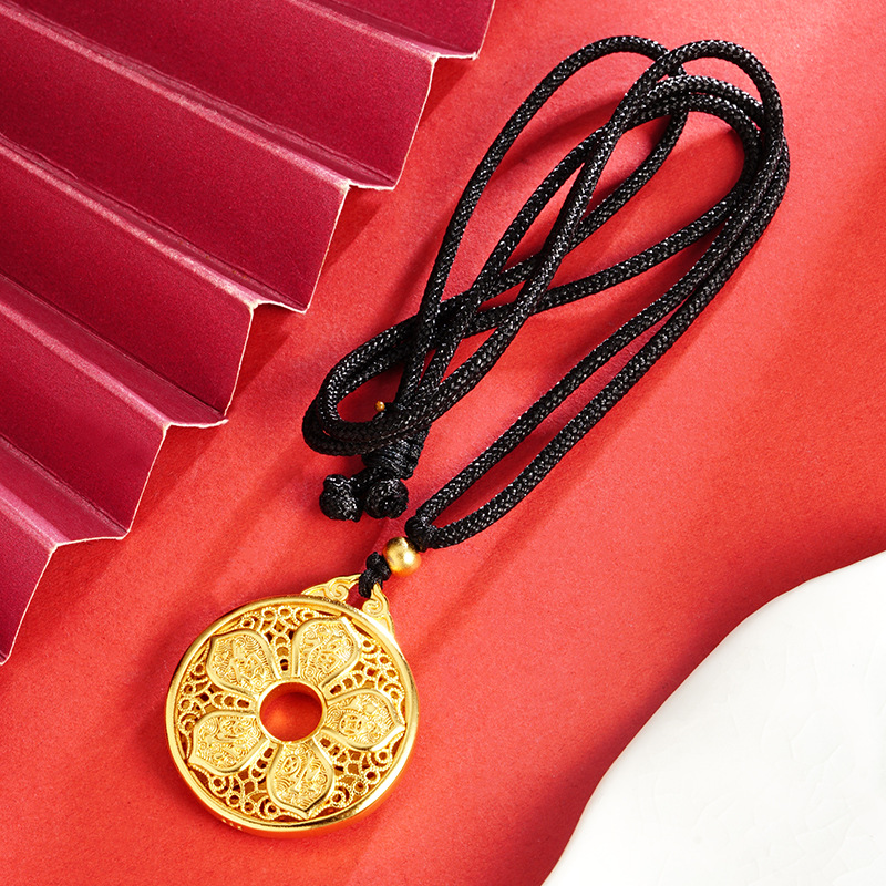 Vietnam arena oro cinco Fu hueco anillo collar de nudo ajustable estilo chino retro aleación Yiwu suministro al por mayor