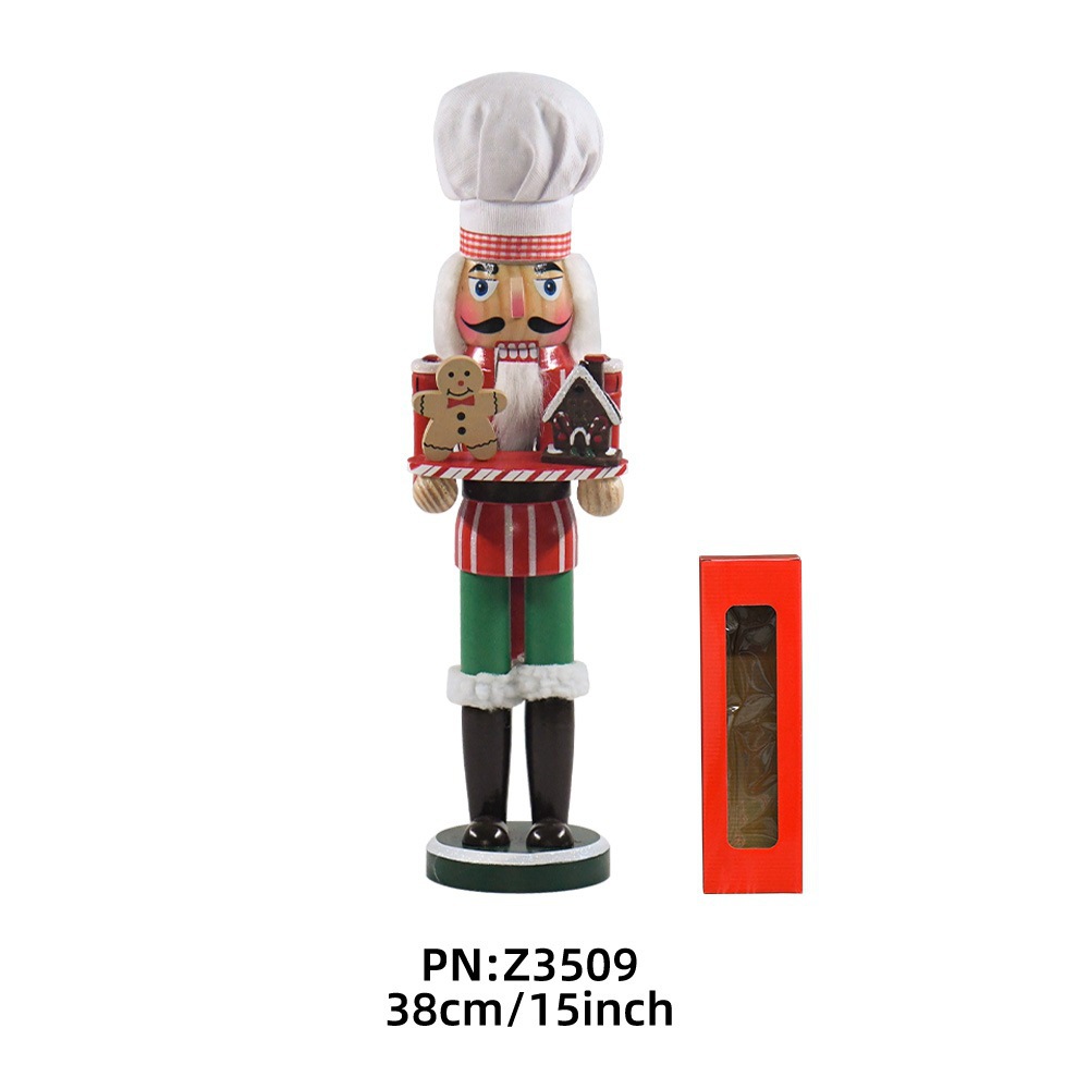 Transfronterizos 35cm pan de jengibre hombre calendario chef nuez soldados decoraciones navideñas fábrica de muñecas de madera al por mayor