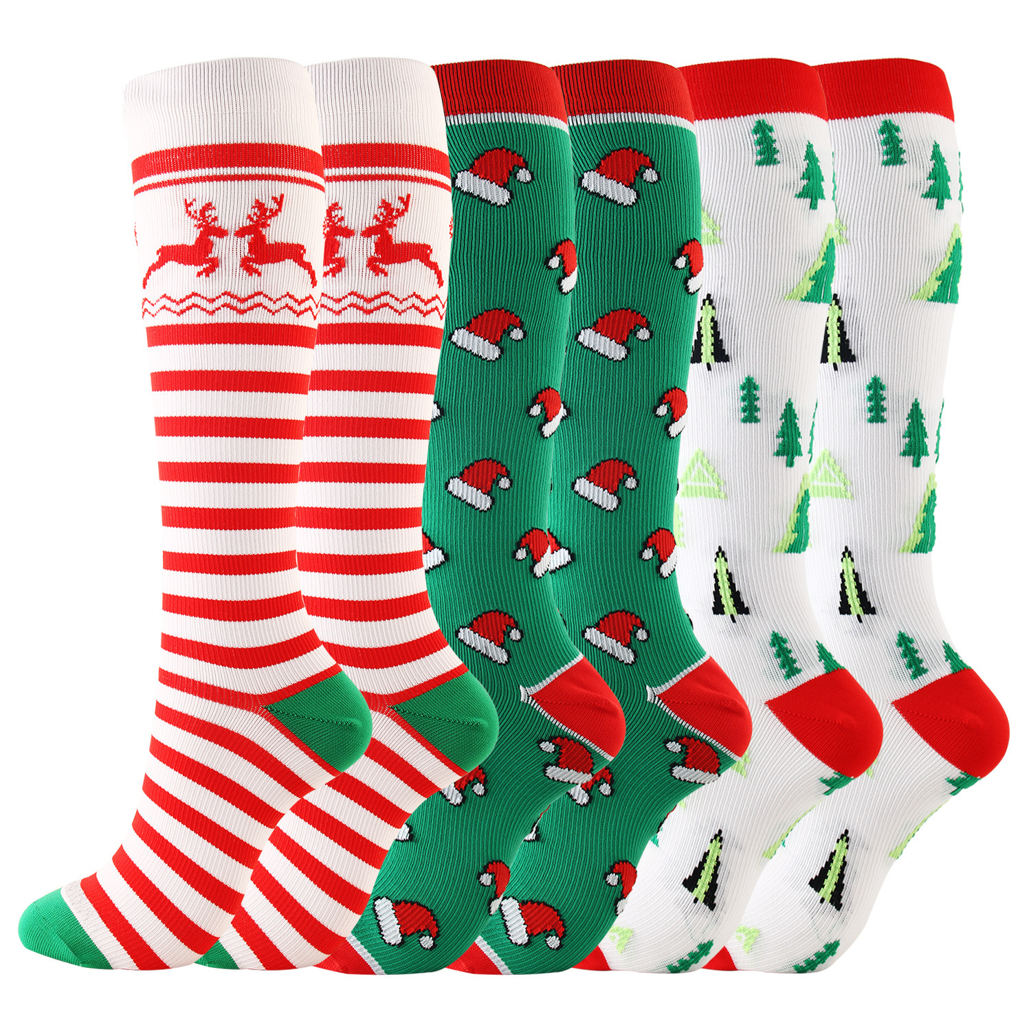 Unisex Retro Christmas Tree Snowman Snowflake Nylon Over The Knee Socks A Pair display picture 1