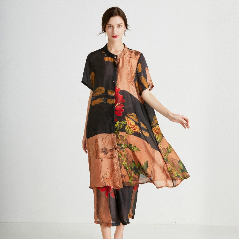 Capacious summer set for leisure, trousers, plus size, loose fit