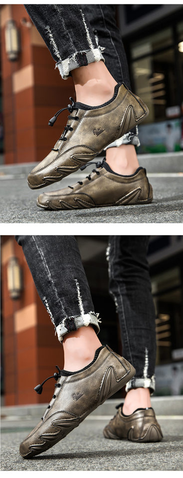 Giày lười nam da thật cổ thấp mũi tròn, đế cao su gót thấp 1-3 cm — G6613 kaki, G6613 màu đen chi tiết 12