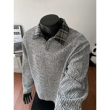 美式重磅雪尼尔长袖T恤男秋季小香风针织百搭打底衫大码宽松卫衣