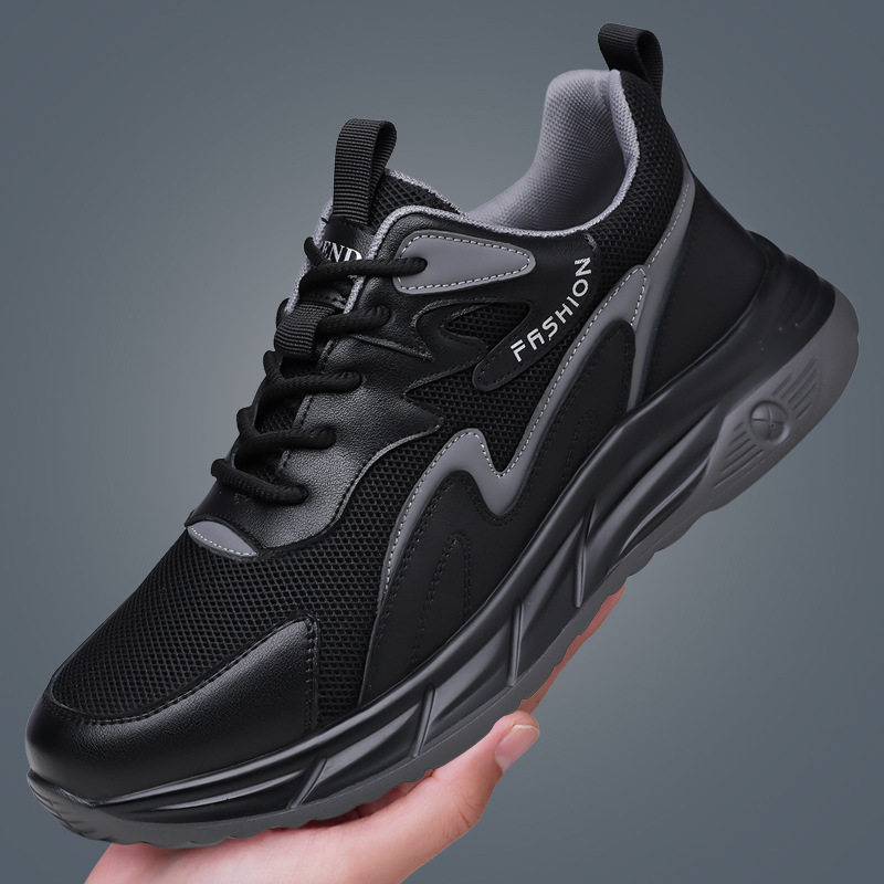 Giày thể thao nam da thật thoáng khí đế mềm, giày sneaker casual chạy bộ ngoài trời, gót 3-5 cm — HA8805 màu trắng, HA8805 màu đen