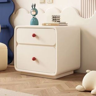 Cream Style Solid Wood Bedside Table Modern Simple Italian Light Luxury Bedside Table Bedroom Leather Internet Celebrity Bedside Storage Cabinet
