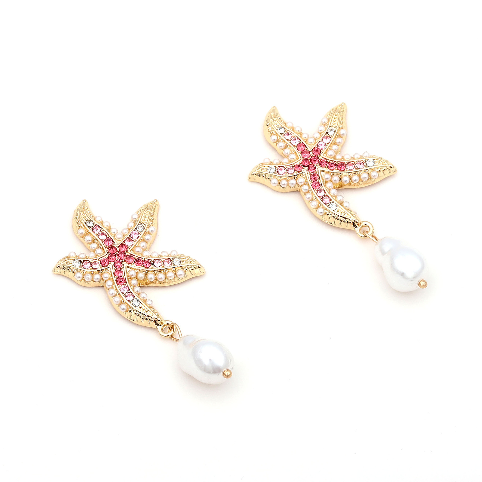 Copper Ear Needle Material Rhinestones, Pearl Inlay Material 1 Pair Casual Beach Starfish Inlay Zinc Alloy Rhinestones Pearl Drop Earrings