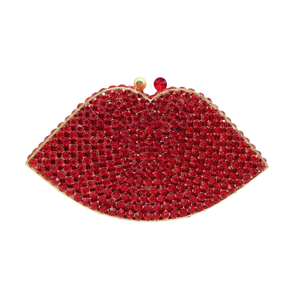 * Nuevos labios rojos transfronterizos bolsas de cena de diamantes hechas a mano metal hueco lleno de diamantes bolsas de banquete de mano de mujer