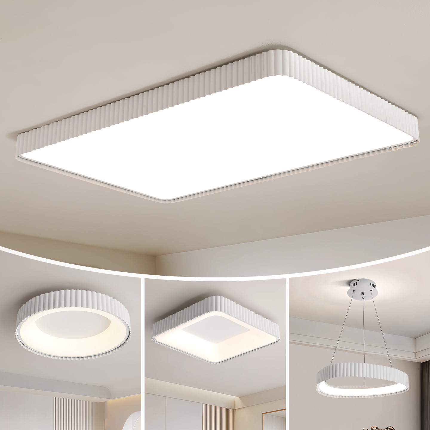 Nueva lámpara de techo de la sala de estar crema viento de espectro completo rectangular simple pasillo brillante protector de ojos lámparas de casa 700L