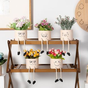 Potted Artificial Flower Arrangement with Hanging Legs, Living Room Tabletop Decoration, Bedroom Wall Decoration, Creative Home Decor