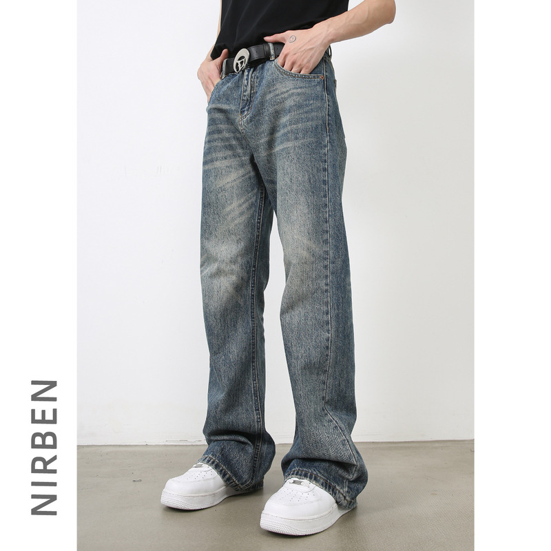 Nirben Denim | Fashion Brand American Retro Straight Leg Jeans Men's Loose Fashion All-match Washed Pants