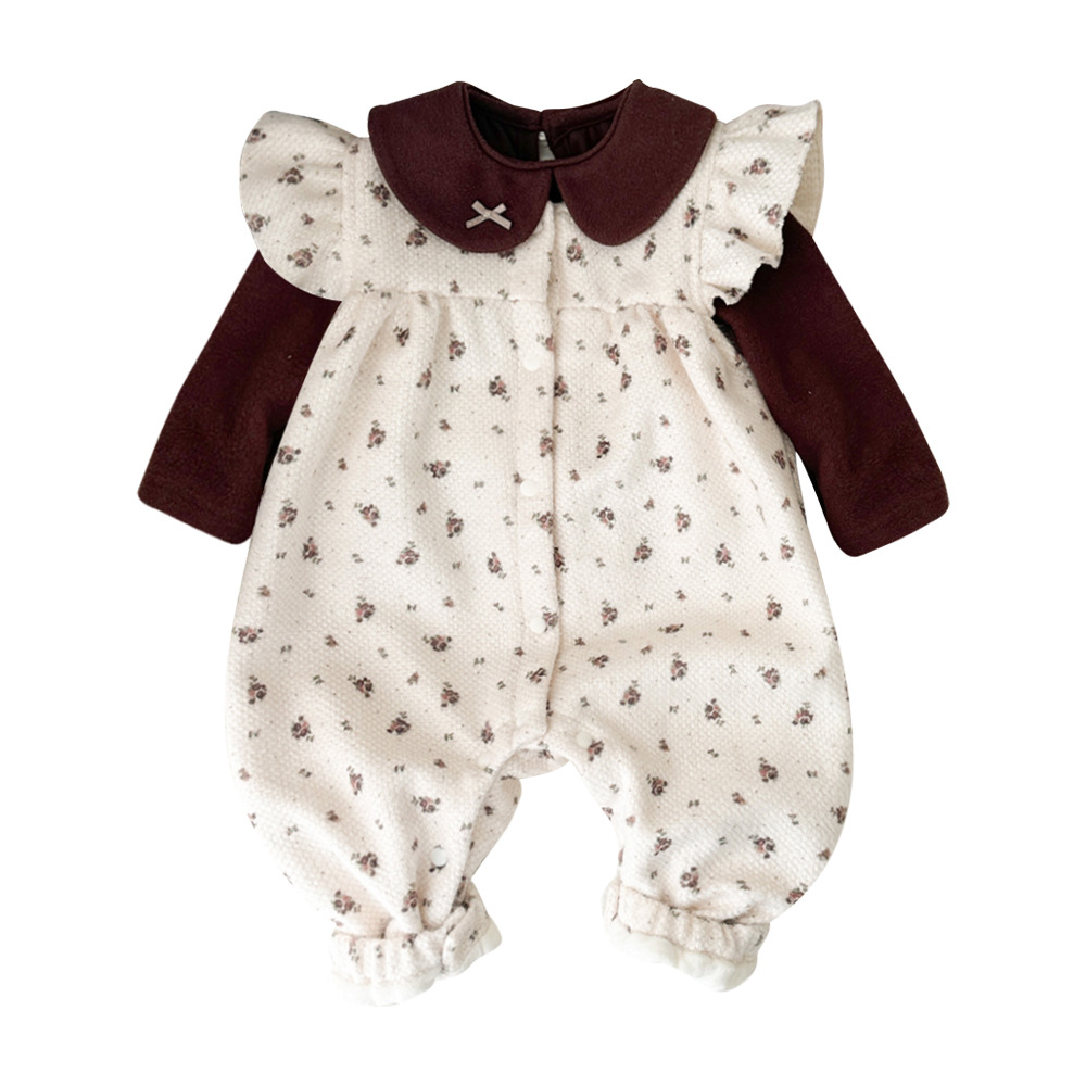 2024 otoño e invierno nuevo producto mameluco para bebé traje de ropa para niños niña bebé de una pieza traje de escalada floral francés de dos piezas