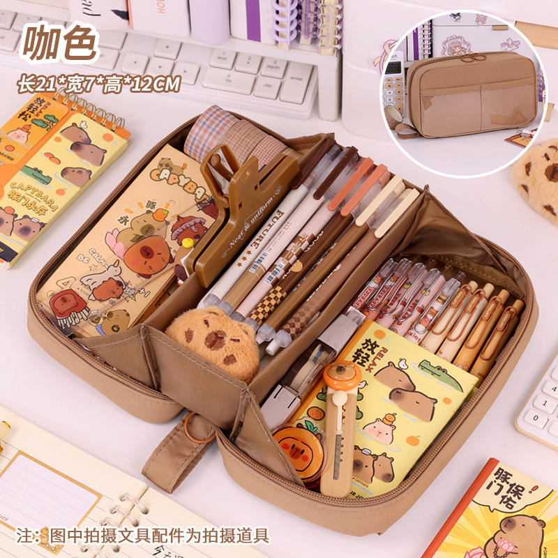 Bolso de lápices volcánico transfronterizo de 5 capas Bolso de lápices de estilo simple para estudiantes de escuela primaria Bolso de papelería resistente a las manchas de gran capacidad Estilo ins de alto valor