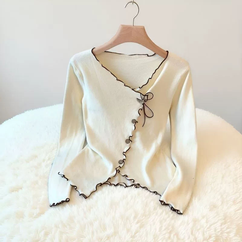Жирная Eю Large Size [French Style] Чистое желание деревянные уши нижнее белье женская осень и зима дизайн внутри маленькая рубашка контрастный цвет верхняя одежда