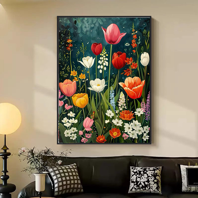 Paisaje transfronterizo de flores de ensueño llenas de diamantes DIY pintadas a mano Magic cuadrado conjunto de pegatinas de diamantes