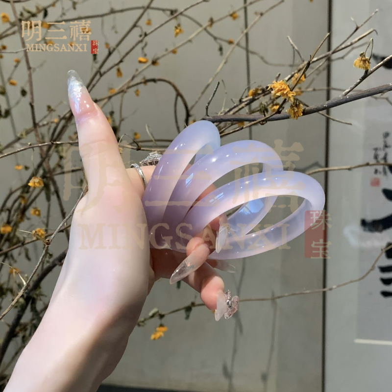 天然バイオレット玉髄ブレスレット氷種瑪瑙淡紫少女玉腕輪レイシ冷凍円条宝石サトイモ|undefined