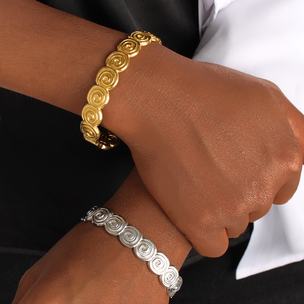 304 Stainless Steel Chain Material PVD Coated Real Gold Plated Geometric 304 Stainless Steel Simple Style Waterproof Non Tarnish 304 Stainless Steel Bangle
