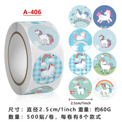 Amazon Cross-border Rainbow Horse Unicorn Happy Gift Decoration Sticker Label Sealing Sticker 2.5CM