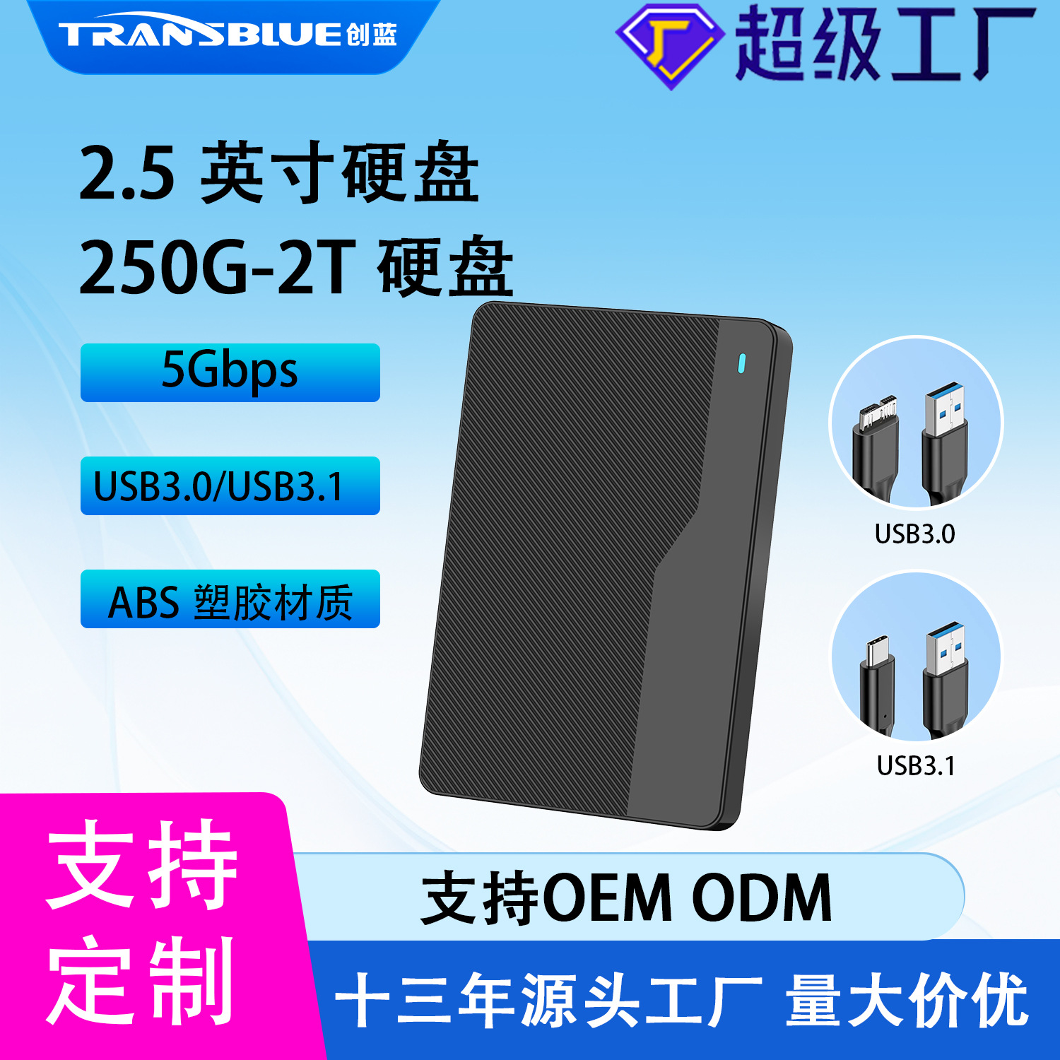 Source Factory 2Tb Mobile Hard Drive Usb3.0/Usb3.1 External Mechanical Hard Drive 2.5inch Storage Hard Drive