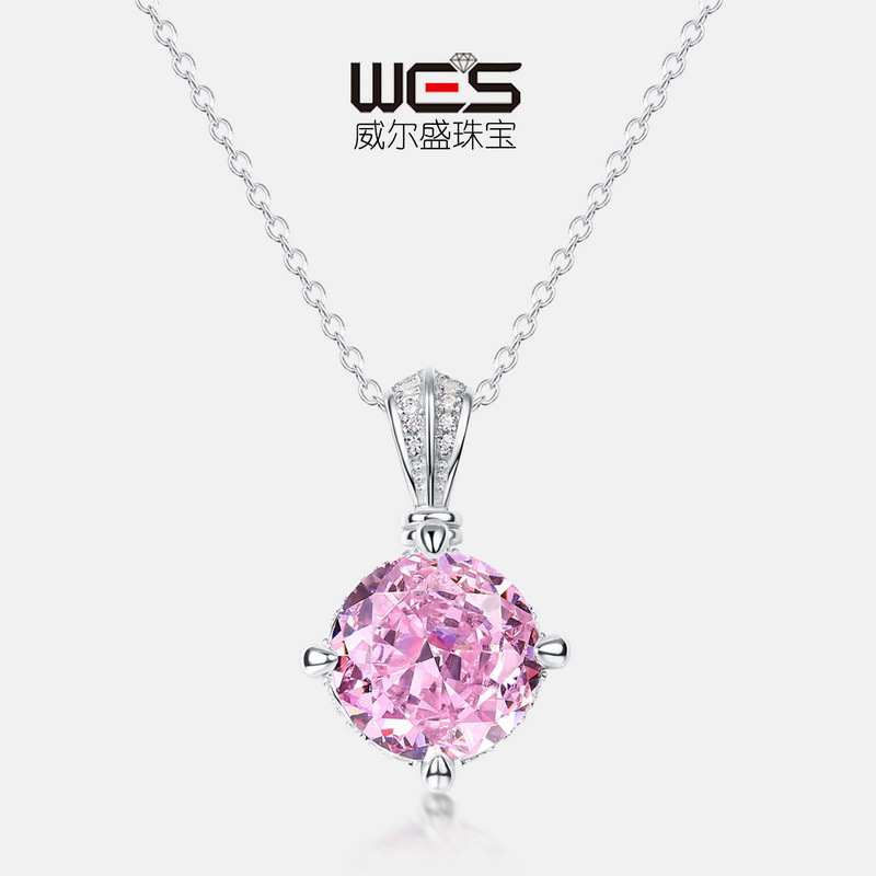 Wilsheng joyería nueva tendencia de la moda S925 plata con incrustaciones de hielo corte de flores de alto carbono diamante Rosa diamante Lotus Collar para las mujeres