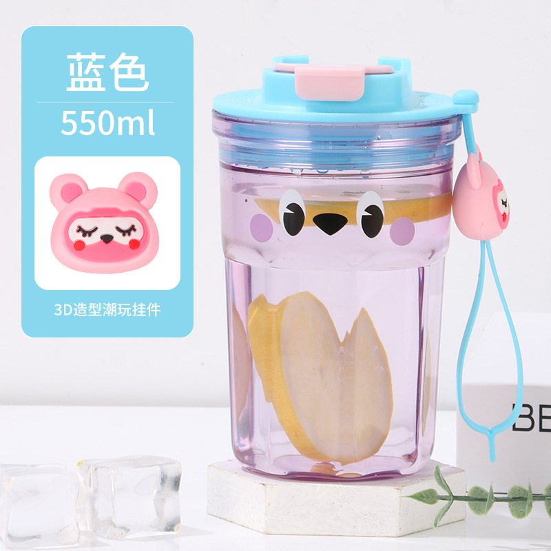 Taza de plástico portátil, diseño simple, con pajita, regalo ideal, para hombres y mujeres