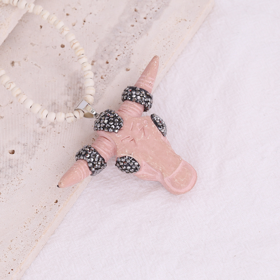 new bohemian bull head full rhinestone bull head pendant necklace
