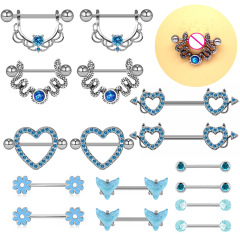 Gagebe European and American Cross-border Aesthetic Fashion Light Luxury Nipple Ring with Nipple Doms, Simple Heart-shaped Flower Pattern Nipple Ring Piercing Jewelry Breast Ring