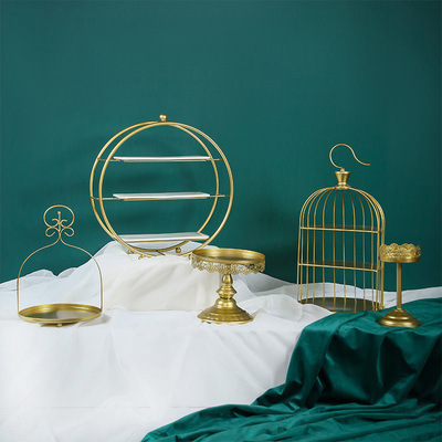 Tabla de postres de estilo europeo, estante de exhibición de bodas, banquete de bodas, estante de pastel, estante de té de la tarde, estante de golden snack set de 7 piezas