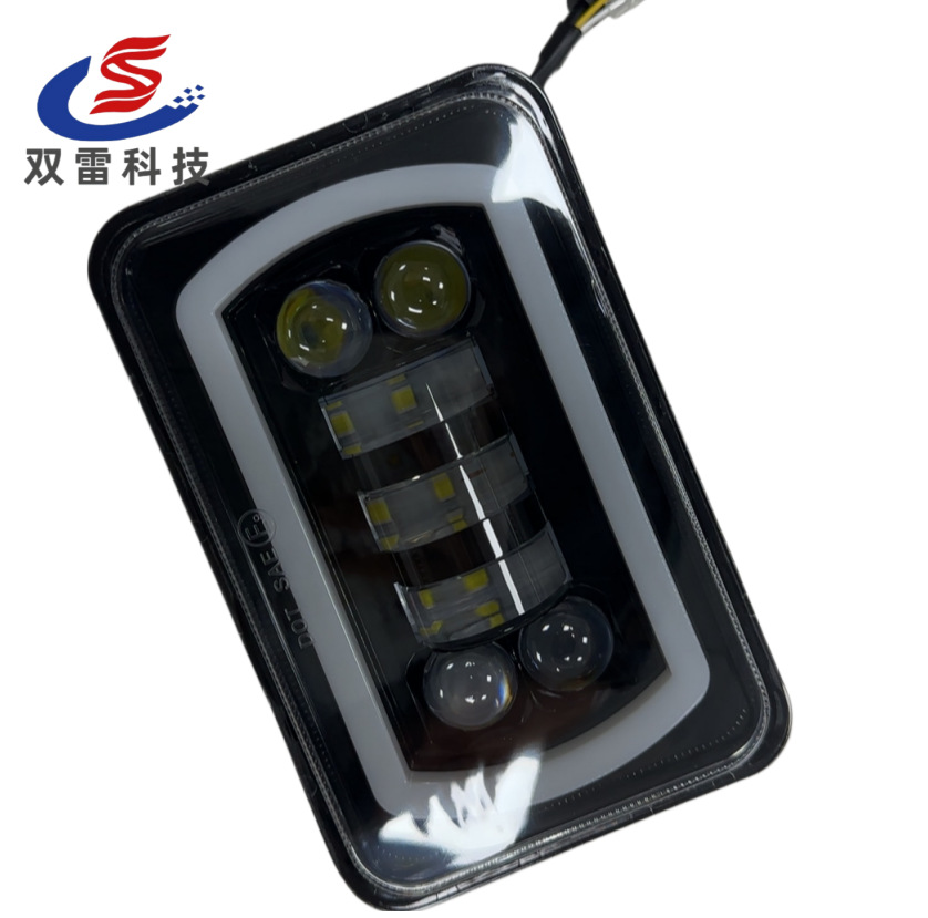 Popular Cross-Border 4X6 Wrangler Square 5inch Headlight Angel Eye High/Low Beam Off-Road Vehicle Modification Light Daytime Running Light