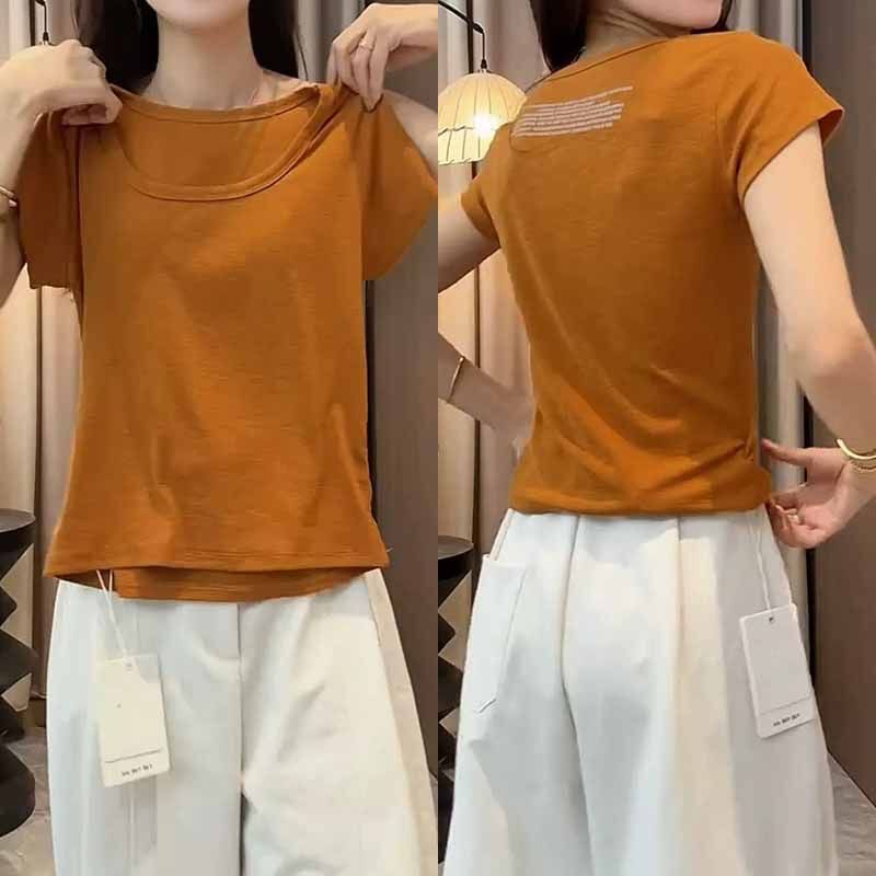 Korean Style Letter Print U-Neck Short-Sleeve T-Shirt for Women, 2026 Summer Slim Fit Trendy Niche Stylish Top Wholesale Korean Style Letter Print U-Neck Short-Sleeve T-Shirt for Women, 2026 Summer Slim Fit Trendy Niche Stylish Top Wholesale