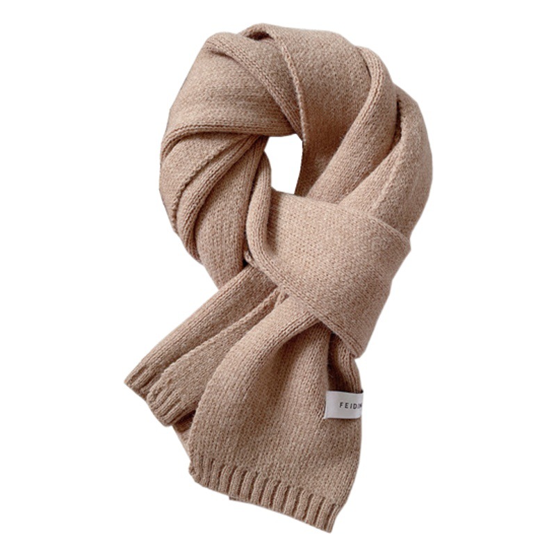Korean Style Women's Winter ins Scarf Girl's Cute All-match Solid Color Wool Knitted Warm Small Scarf for Men Couple