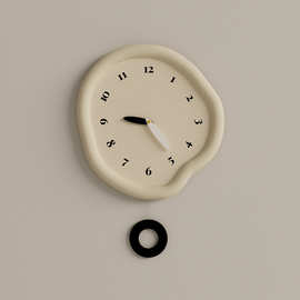 现代极简奶油客厅风饭厅电视挂墙壁上时钟表挂钟高级感设计师新款