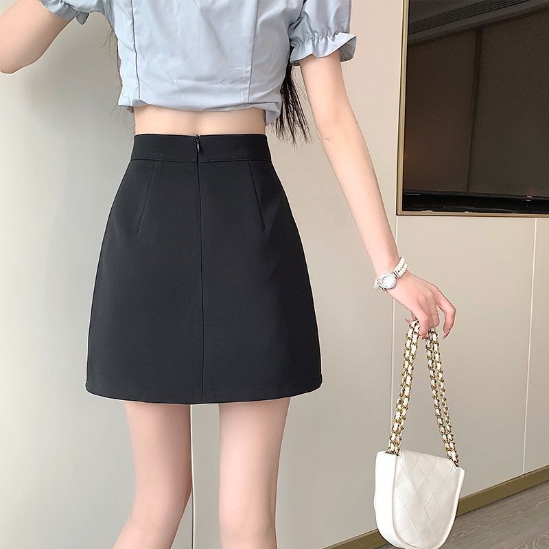 White split suit short skirt women's summer new high waist A- line slimming casual pants loose straight wide leg pants skirt