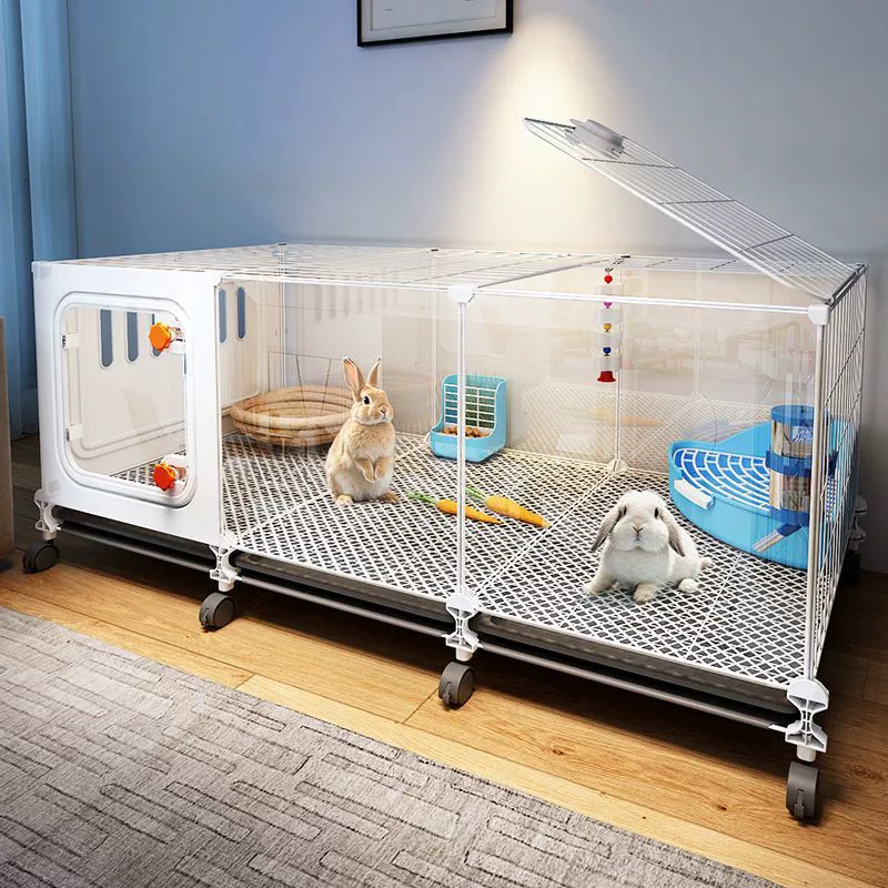 Панорамная прозрачная клетка для кроликов для домашнего использования, очень большая с туалетом, роскошная маленькая вилла для содержания морских свинок и кроликов в помещении.